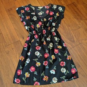 Tucker Floral Dress with Button Neckline